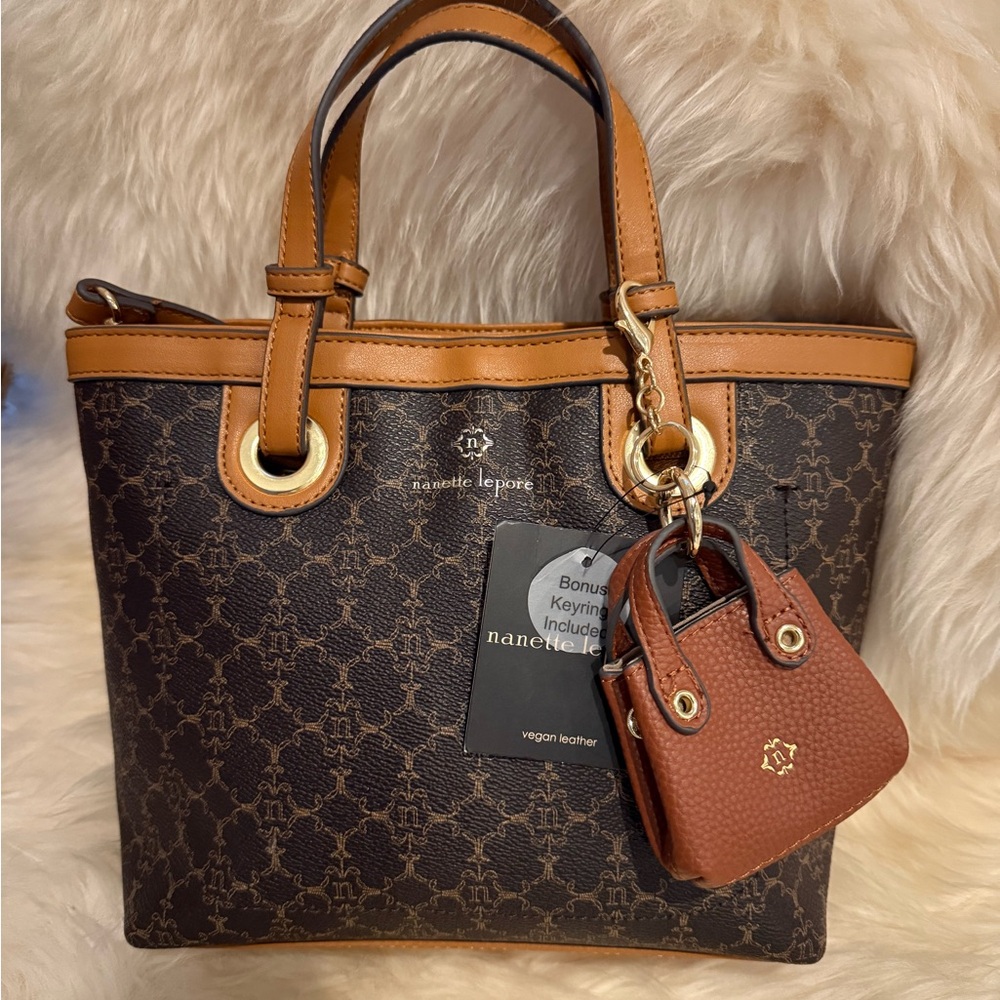 Nanette Lepore Brown and Tan Satchel  with Mini Bag NWT